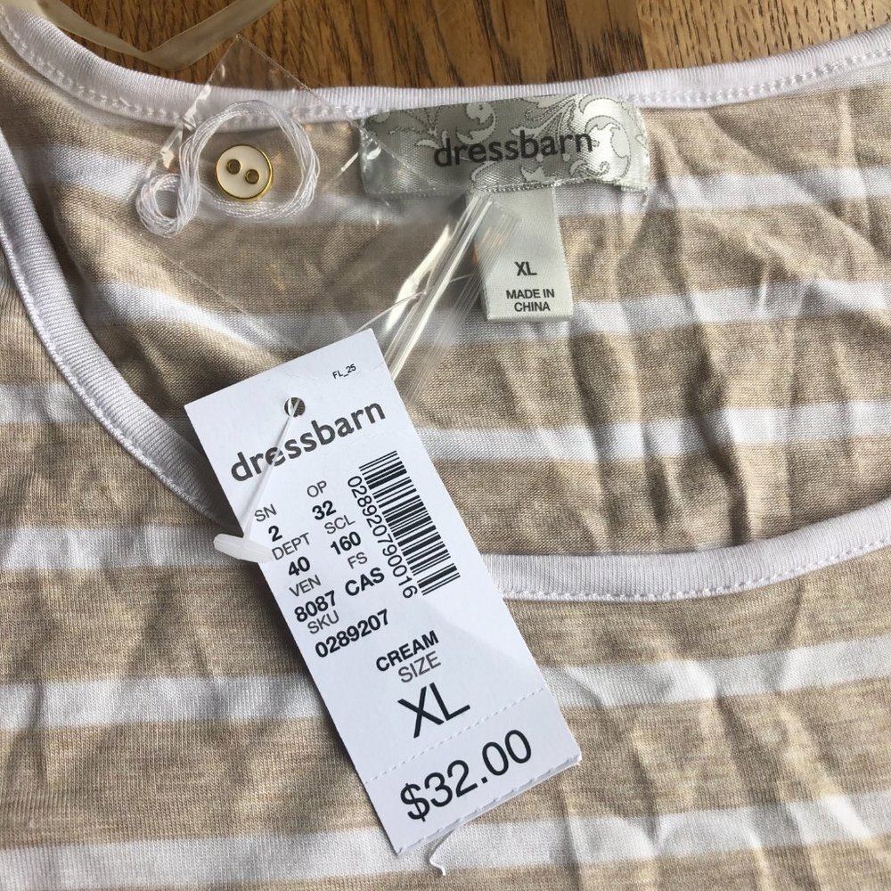Dressbarn Striped Button Sleeve Top XL NWT - Picture 2 of 6